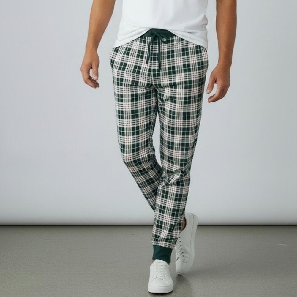 Petit Lem Green Plaid Cotton Drawstring Jogger Pajama Pants Men's Size XL